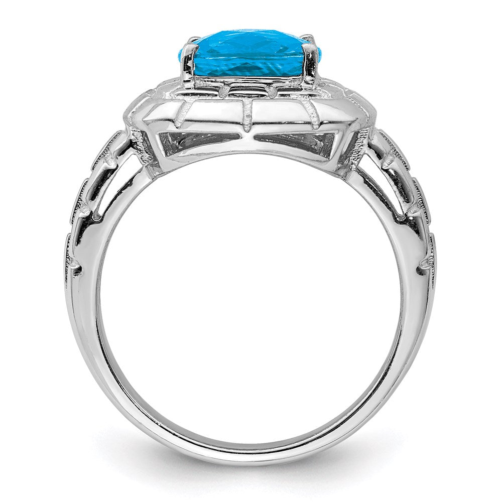 Sterlingsilber Rhodium Karo Schliff Blautopas Ring (size 7 Nur)