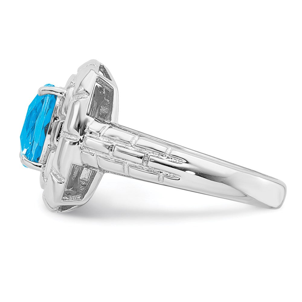 Sterlingsilber Rhodium Karo Schliff Blautopas Ring (size 7 Nur)