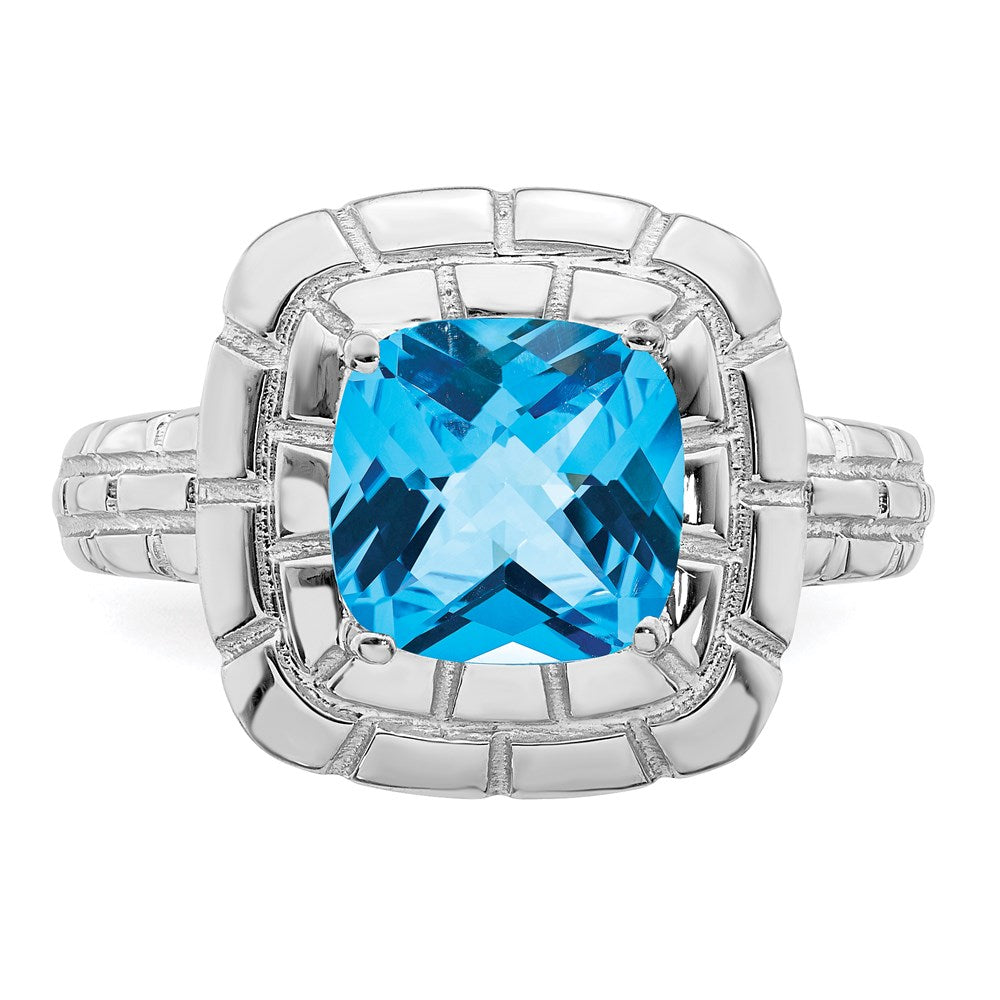 Sterlingsilber Rhodium Karo Schliff Blautopas Ring (size 7 Nur)