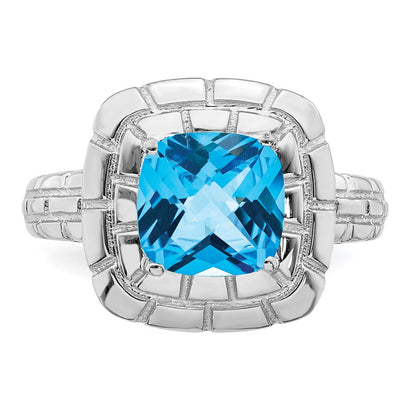 Sterlingsilber Rhodium Karo Schliff Blautopas Ring (size 7 Nur)