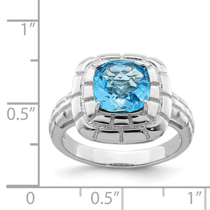 Sterlingsilber Rhodium Karo Schliff Blautopas Ring (size 7 Nur)