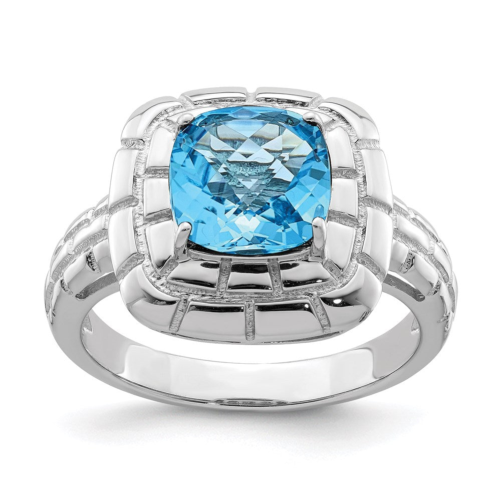 Sterlingsilber Rhodium Karo Schliff Blautopas Ring (size 7 Nur)
