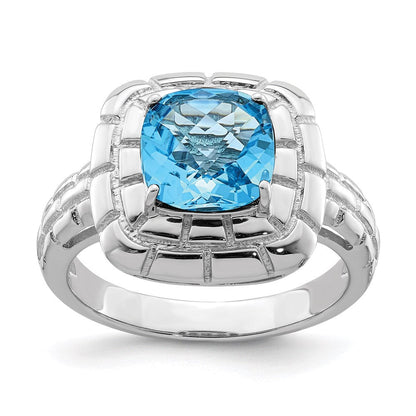 Sterlingsilber Rhodium Karo Schliff Blautopas Ring (size 7 Nur)