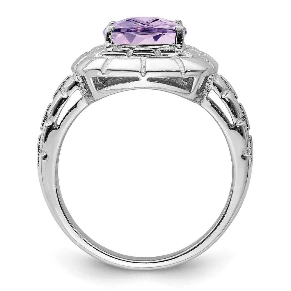 Sterlingsilber Rhodium Karo Schliff Rosa Quarz Ring (size 7 Nur)