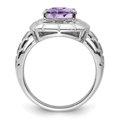 Sterlingsilber Rhodium Karo Schliff Rosa Quarz Ring (size 7 Nur)