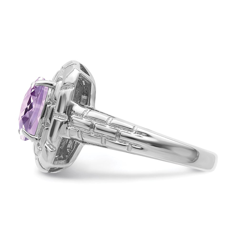 Sterlingsilber Rhodium Karo Schliff Rosa Quarz Ring (size 7 Nur)