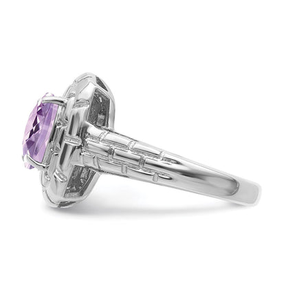 Sterlingsilber Rhodium Karo Schliff Rosa Quarz Ring (size 7 Nur)