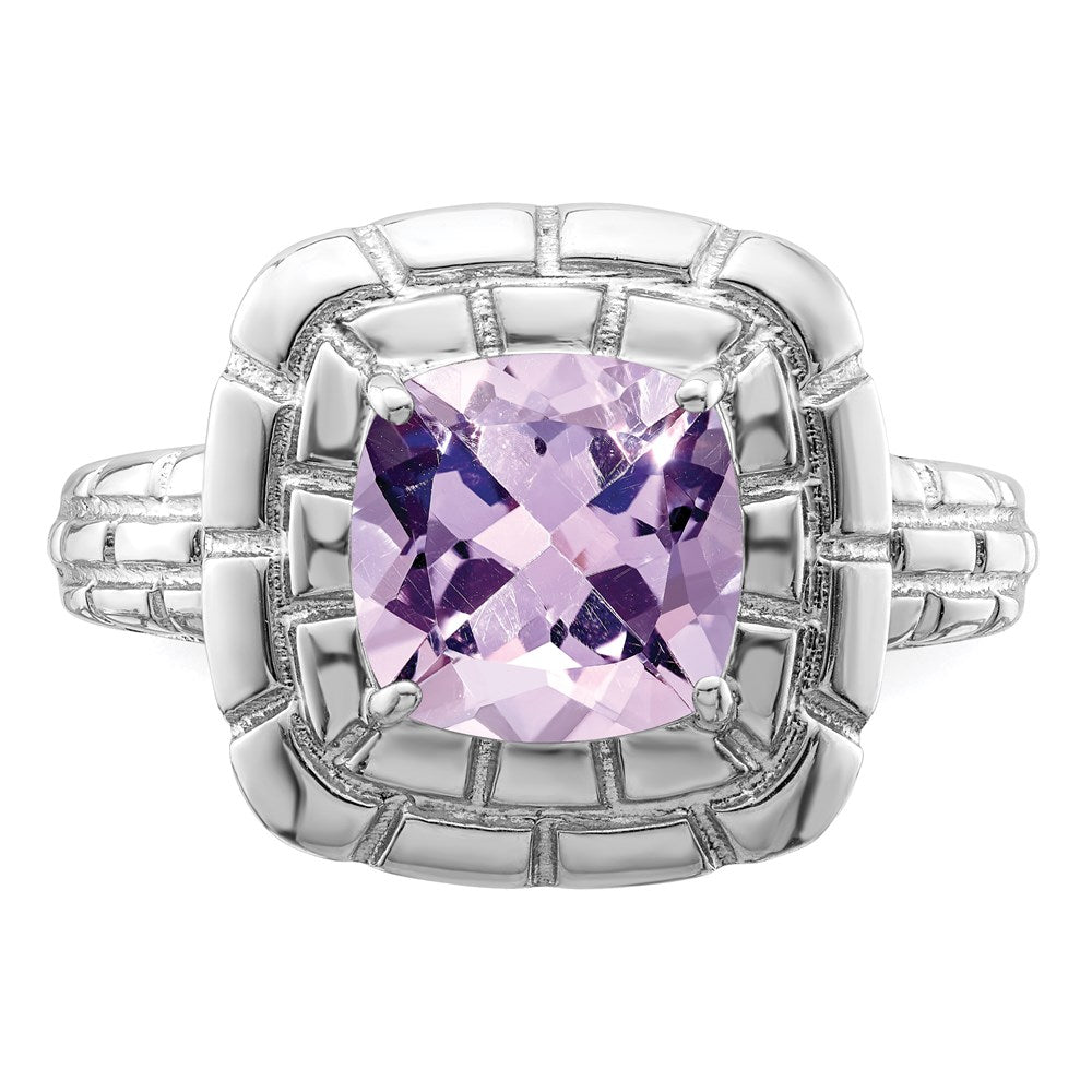 Sterlingsilber Rhodium Karo Schliff Rosa Quarz Ring (size 7 Nur)