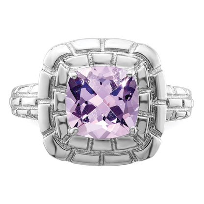 Sterlingsilber Rhodium Karo Schliff Rosa Quarz Ring (size 7 Nur)
