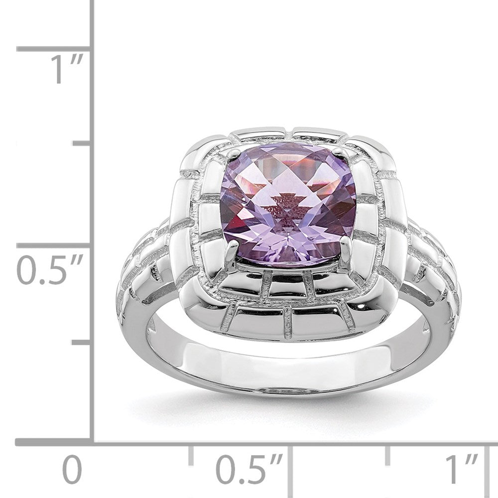 Sterlingsilber Rhodium Karo Schliff Rosa Quarz Ring (size 7 Nur)