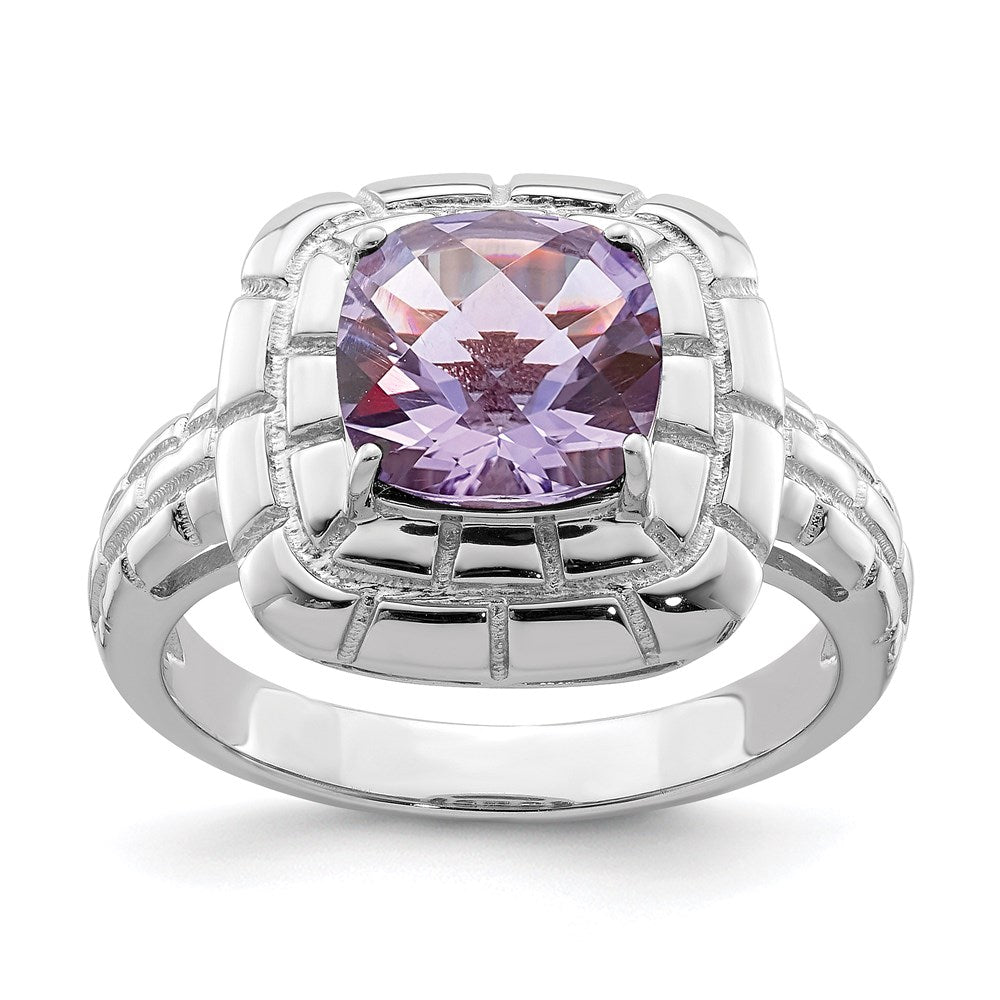 Sterlingsilber Rhodium Karo Schliff Rosa Quarz Ring (size 7 Nur)