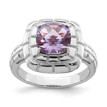 Sterlingsilber Rhodium Karo Schliff Rosa Quarz Ring (size 7 Nur)