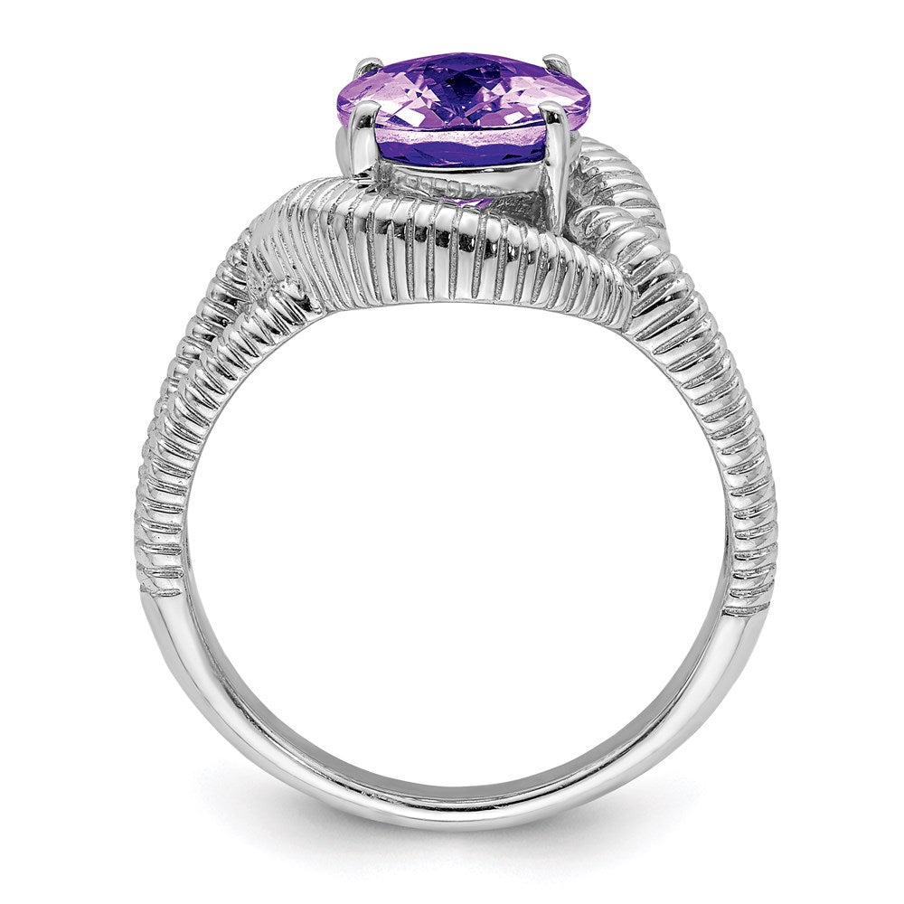 Sterlingsilber Rhodiniert Oval Karo Schliff Amethyst Ring (size 7 Nur)