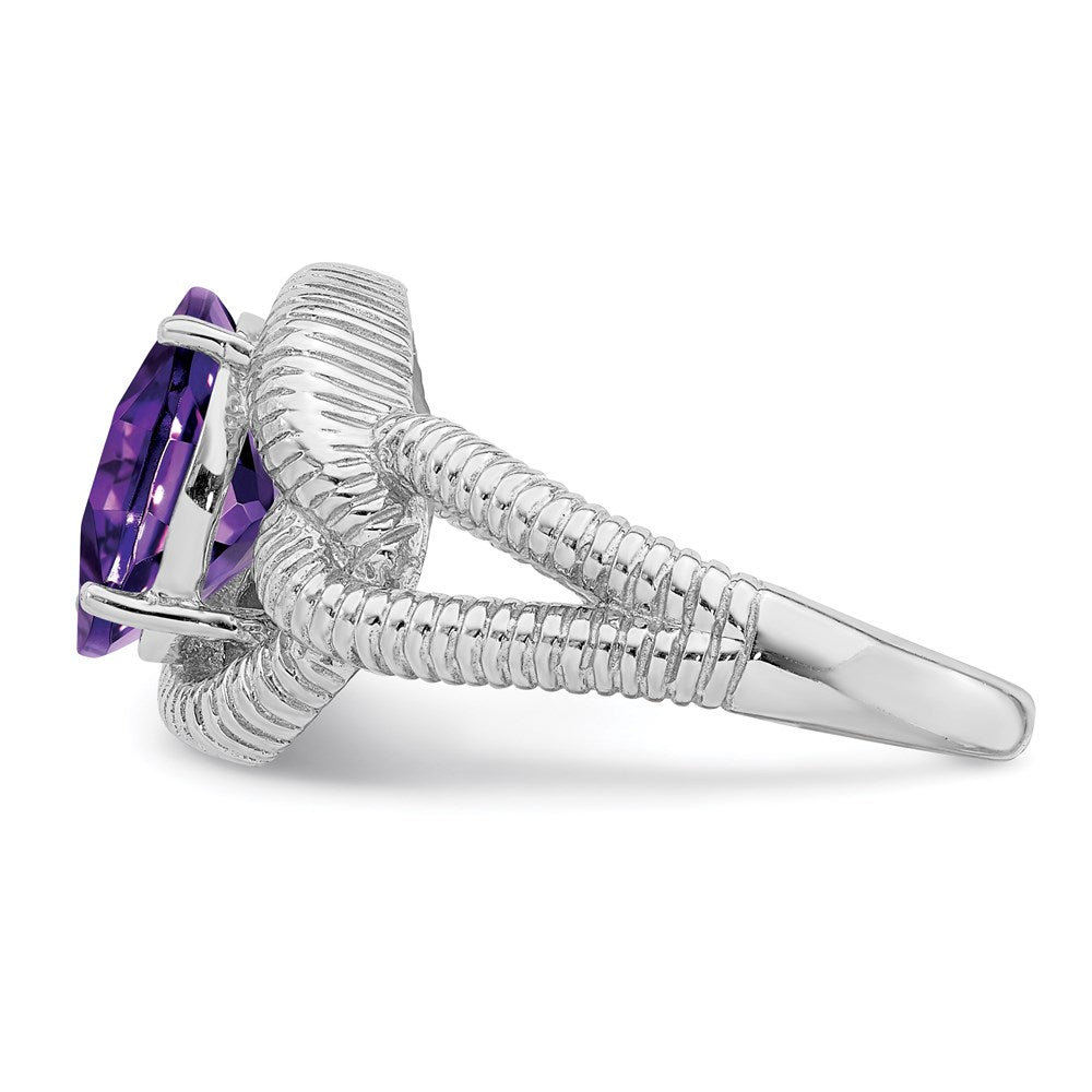 Sterlingsilber Rhodiniert Oval Karo Schliff Amethyst Ring (size 7 Nur)
