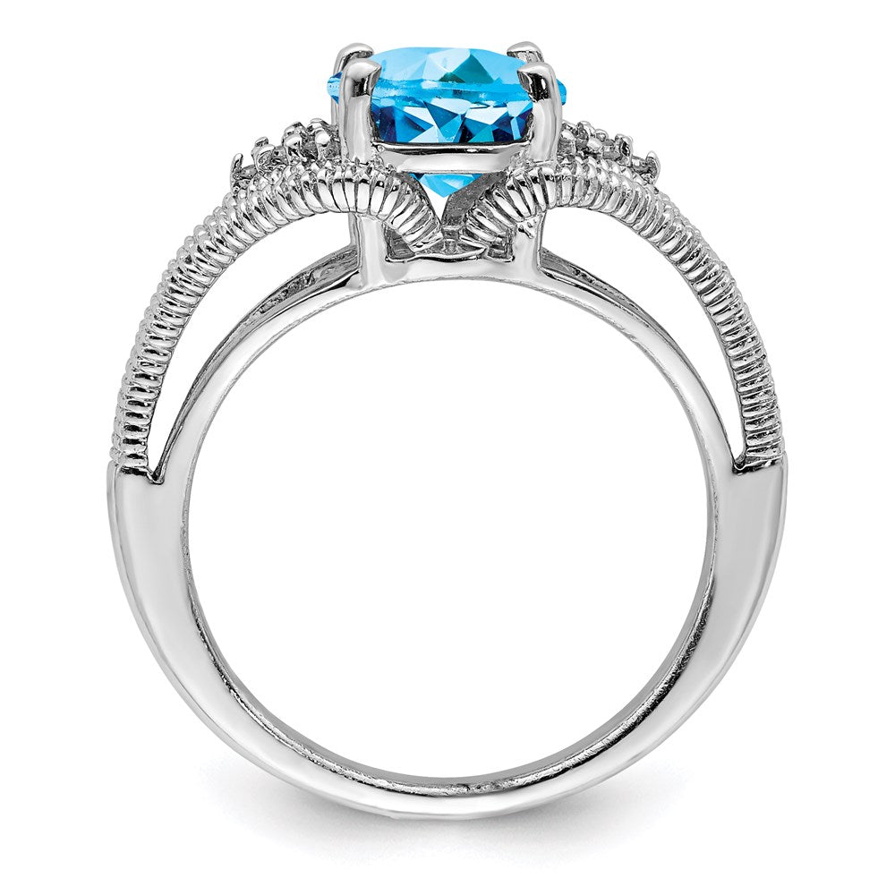 Sterlingsilber Rhodium Oval Blautopas & Diamant Ring (size 7 Nur)