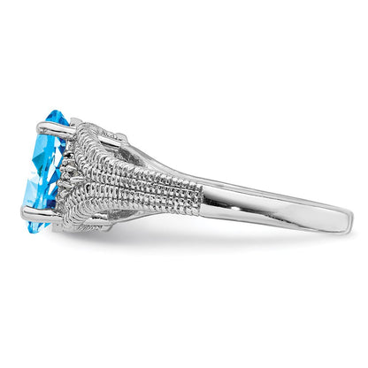 Sterlingsilber Rhodium Oval Blautopas & Diamant Ring (size 7 Nur)