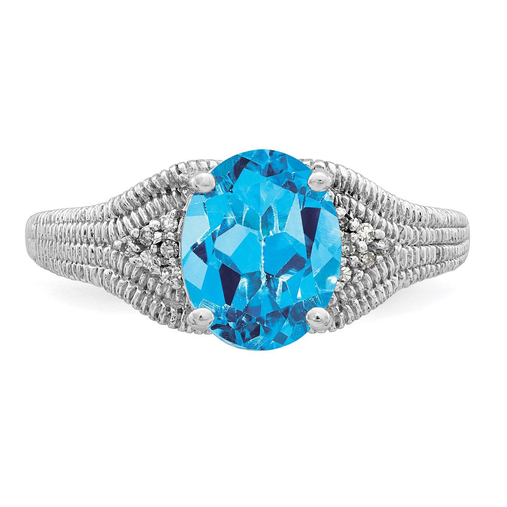 Sterlingsilber Rhodium Oval Blautopas & Diamant Ring (size 7 Nur)