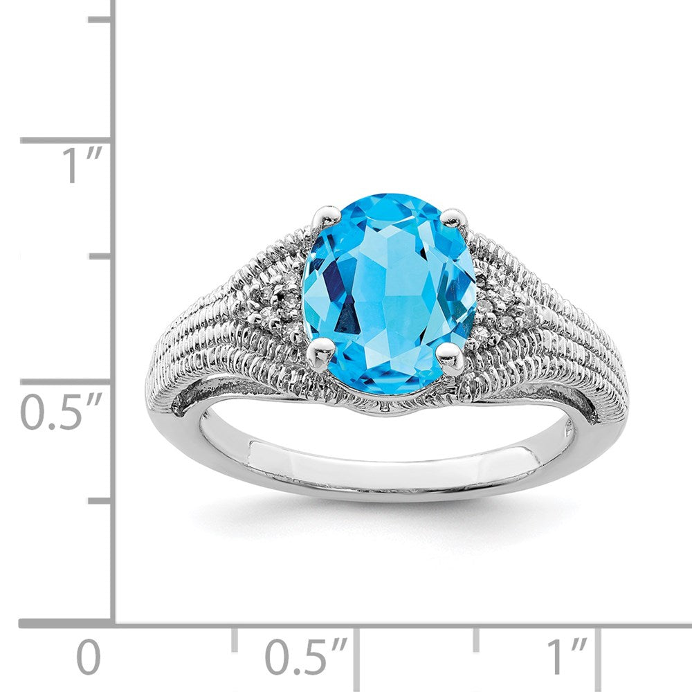 Sterlingsilber Rhodium Oval Blautopas & Diamant Ring (size 7 Nur)