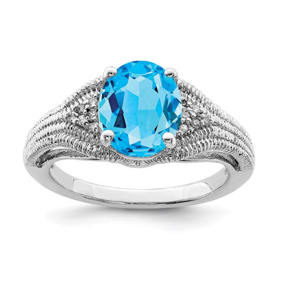 Sterlingsilber Rhodium Oval Blautopas & Diamant Ring (size 7 Nur)