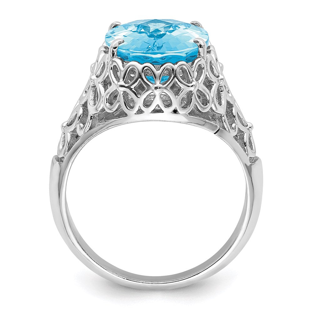 Sterlingsilber Rhodium Karo Schliff Himmel Blautopas Ring (size 7 Nur)