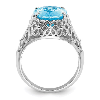 Sterlingsilber Rhodium Karo Schliff Himmel Blautopas Ring (size 7 Nur)