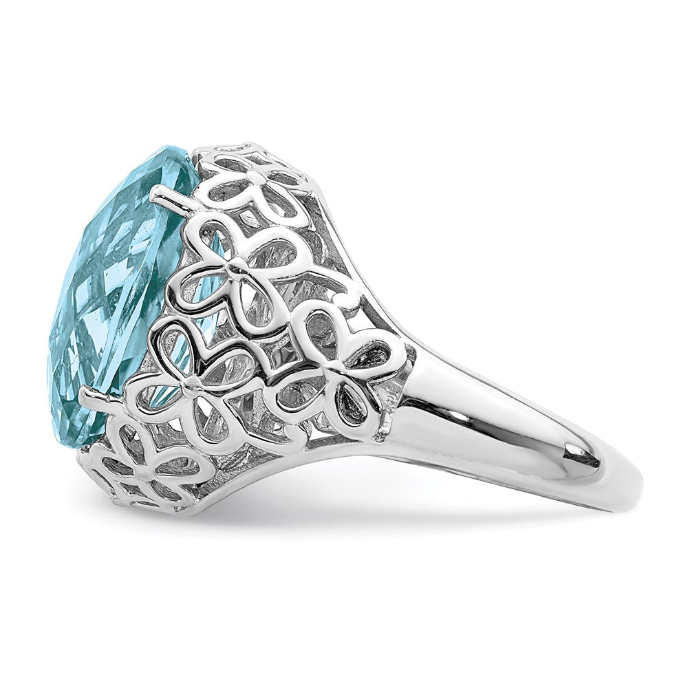 Sterlingsilber Rhodium Karo Schliff Himmel Blautopas Ring (size 7 Nur)