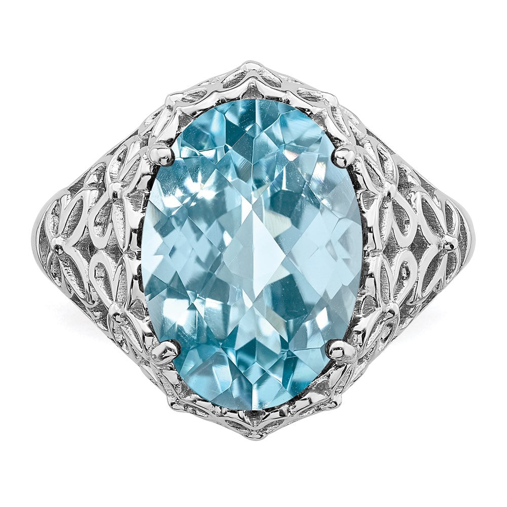 Sterlingsilber Rhodium Karo Schliff Himmel Blautopas Ring (size 7 Nur)