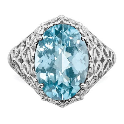 Sterlingsilber Rhodium Karo Schliff Himmel Blautopas Ring (size 7 Nur)