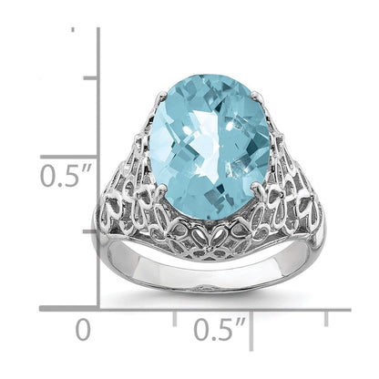 Sterlingsilber Rhodium Karo Schliff Himmel Blautopas Ring (size 7 Nur)