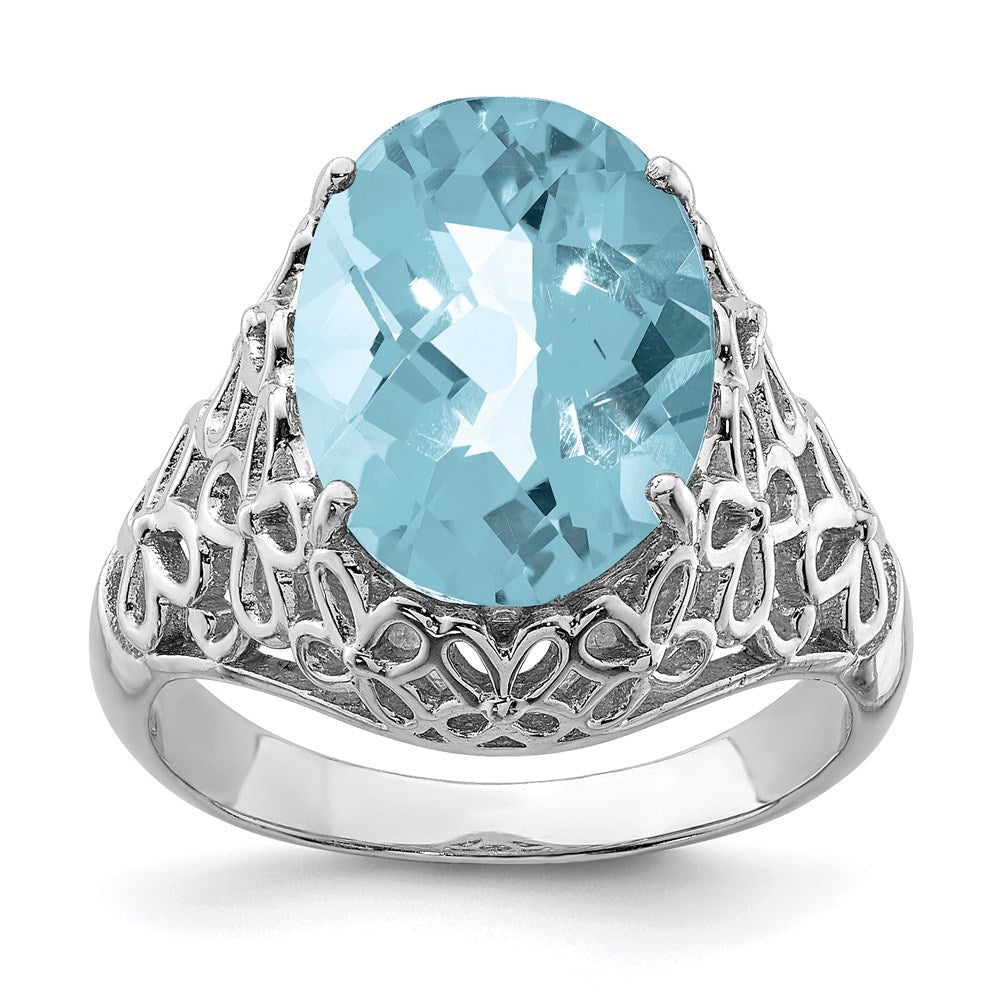 Sterlingsilber Rhodium Karo Schliff Himmel Blautopas Ring (size 7 Nur)