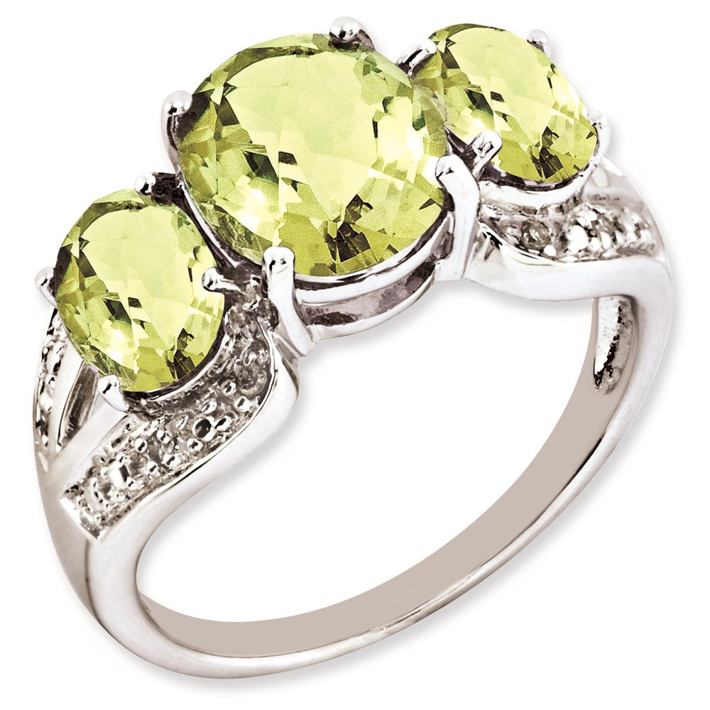 Sterlingsilber Rhodiniert Oval Karo Schliff Zitrone Quarz & Diamant Ring (size 7 Nur)