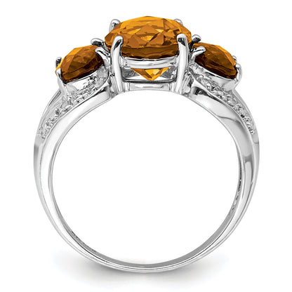 Sterlingsilber Rhodium Oval Karo Schliff Whiskey Quarz & Diamant Ring