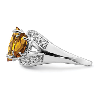 Sterlingsilber Rhodium Oval Karo Schliff Whiskey Quarz & Diamant Ring