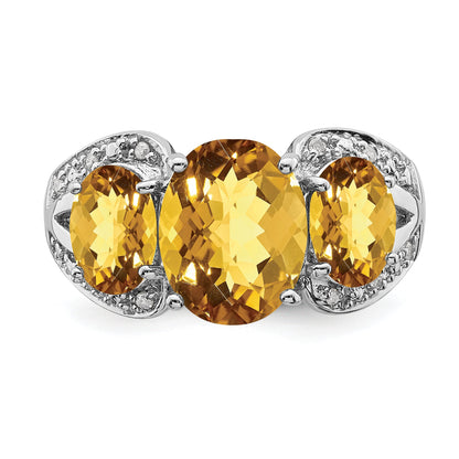 Sterlingsilber Rhodium Oval Karo Schliff Whiskey Quarz & Diamant Ring