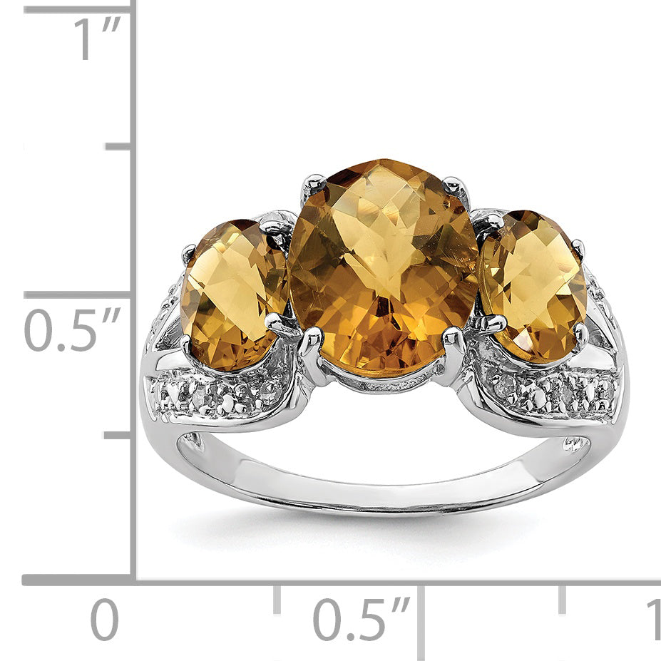 Sterlingsilber Rhodium Oval Karo Schliff Whiskey Quarz & Diamant Ring
