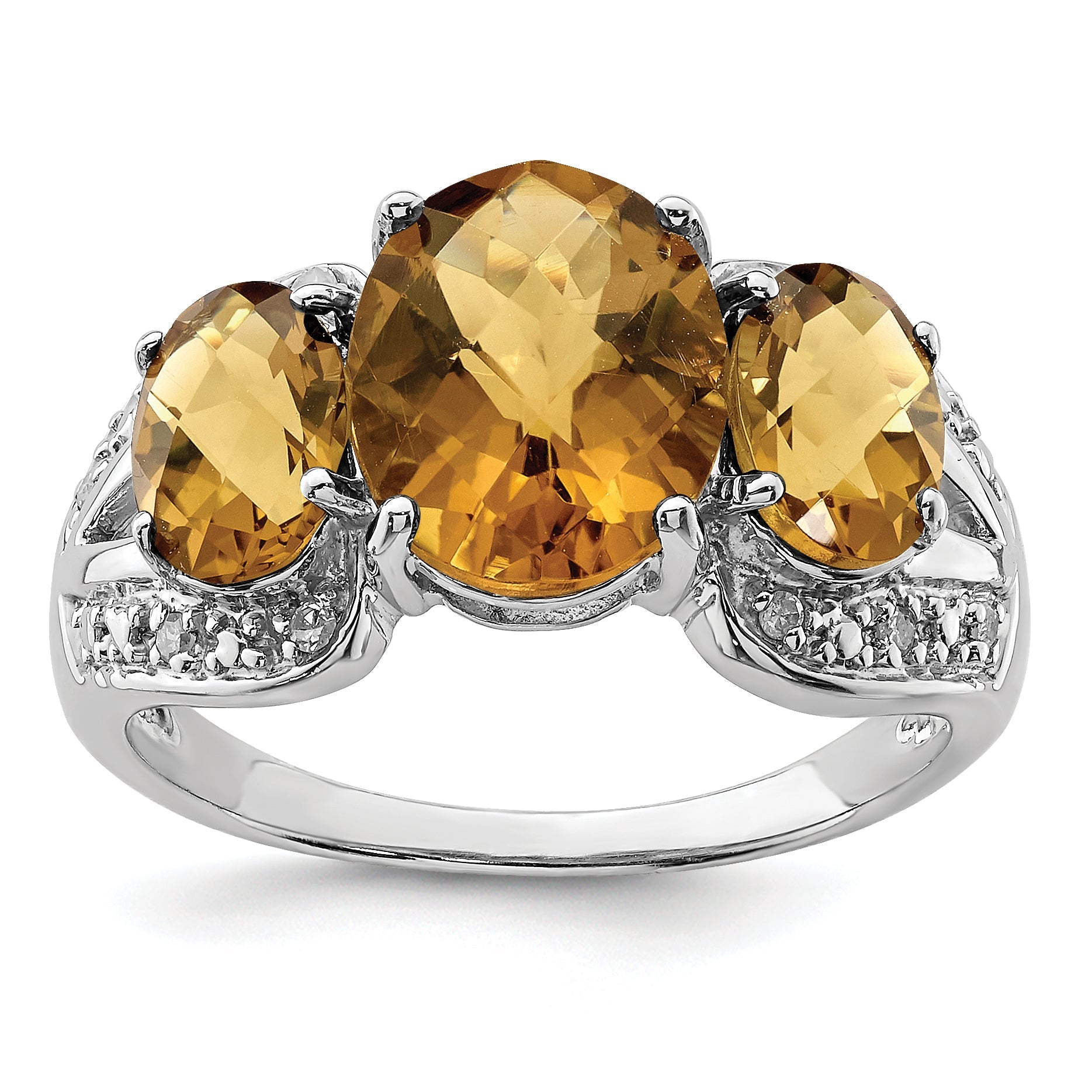 Sterlingsilber Rhodium Oval Karo Schliff Whiskey Quarz & Diamant Ring