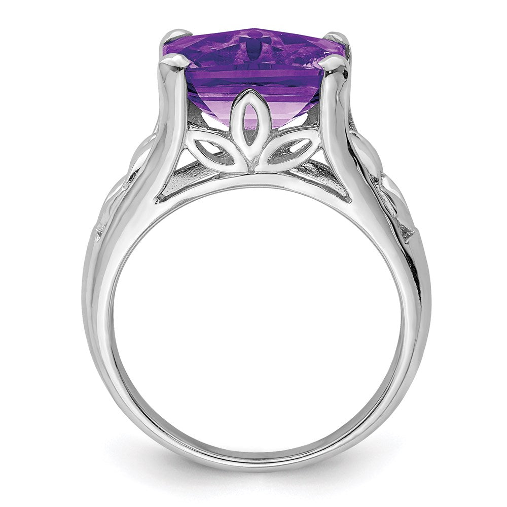 Sterlingsilber Rhodiniert Karo Schliff Amethyst Ring (size 5 Nur)