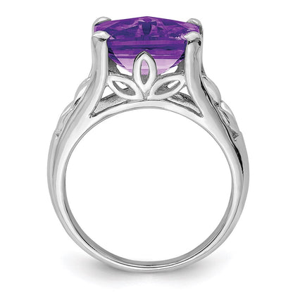 Sterlingsilber Rhodiniert Karo Schliff Amethyst Ring (size 5 Nur)