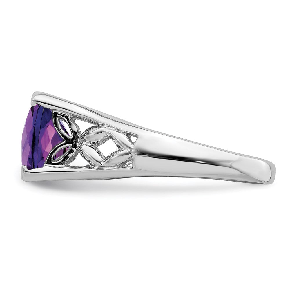 Sterlingsilber Rhodiniert Karo Schliff Amethyst Ring (size 5 Nur)