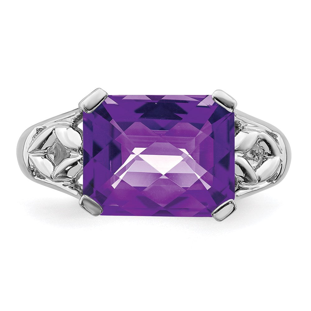 Sterlingsilber Rhodiniert Karo Schliff Amethyst Ring (size 5 Nur)