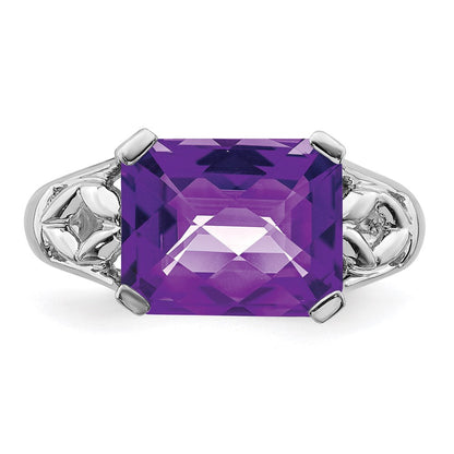 Sterlingsilber Rhodiniert Karo Schliff Amethyst Ring (size 5 Nur)