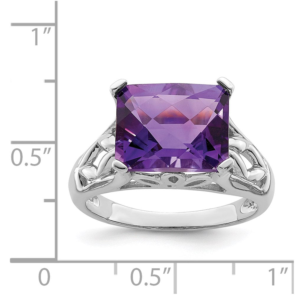 Sterlingsilber Rhodiniert Karo Schliff Amethyst Ring (size 5 Nur)