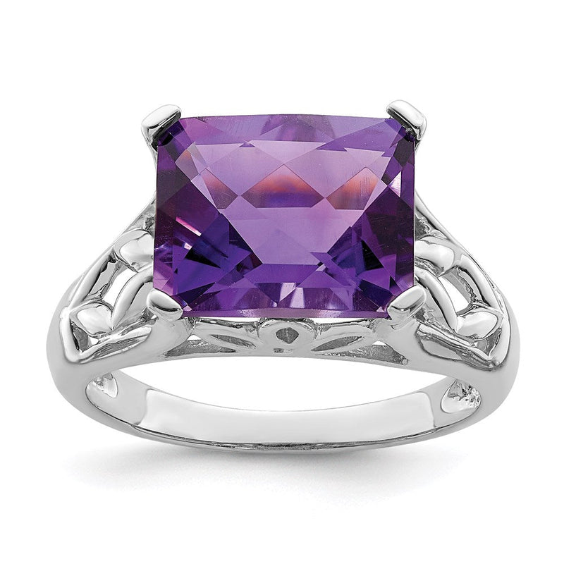 Sterlingsilber Rhodiniert Karo Schliff Amethyst Ring (size 5 Nur)