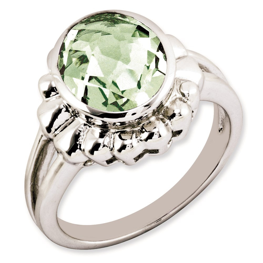 Sterlingsilber Rhodiniert Oval Karo Schliff Grün Quarz Ring (size 7 Nur)