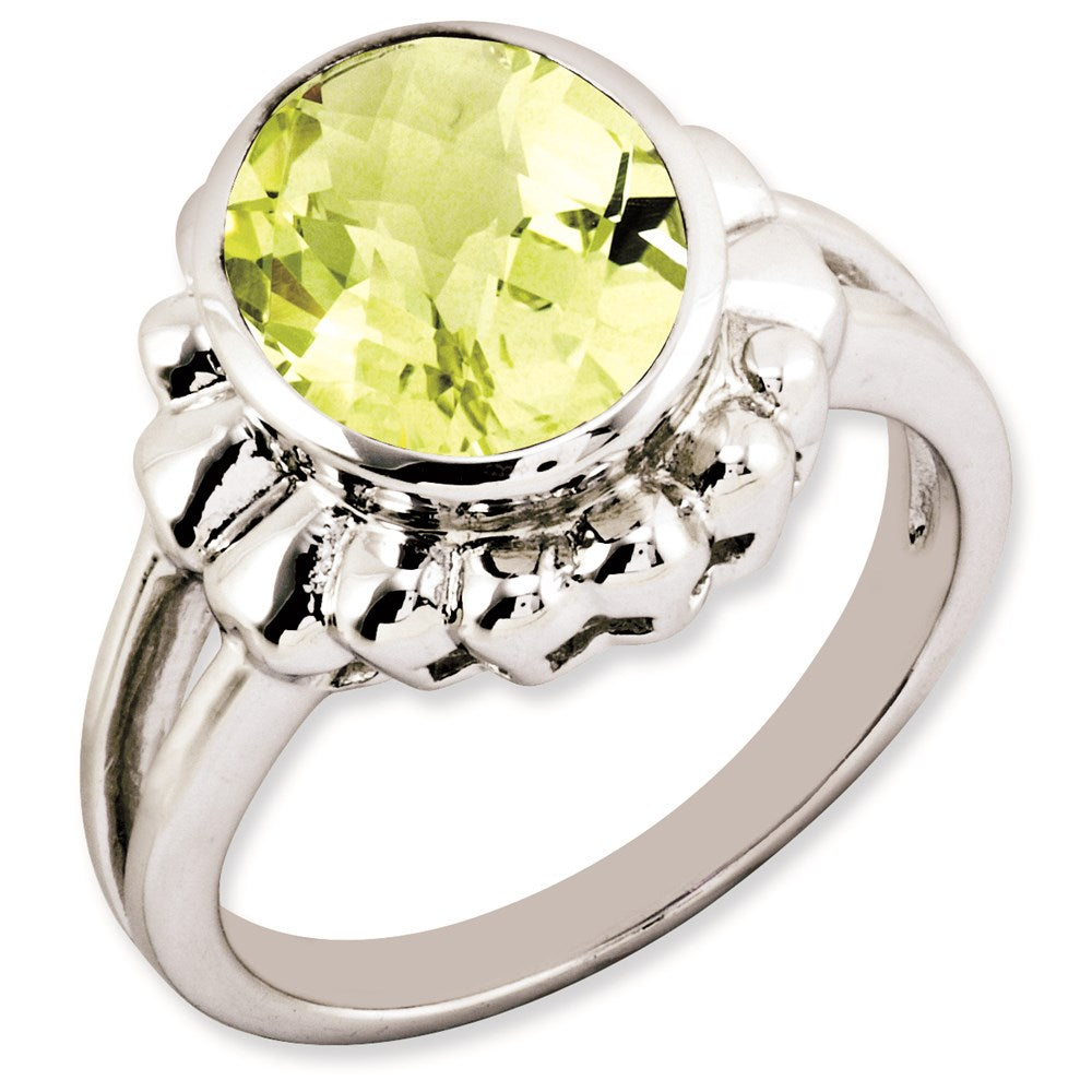 Sterlingsilber Rhodiniert Oval Karo Schliff Zitrone Quarz Ring (size 7 Nur)
