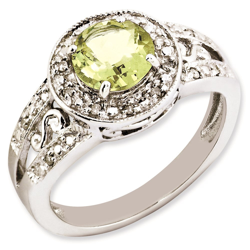 Sterlingsilber Rhodiniert Zitrone Quarz & Diamant Ring (size 7 Nur)
