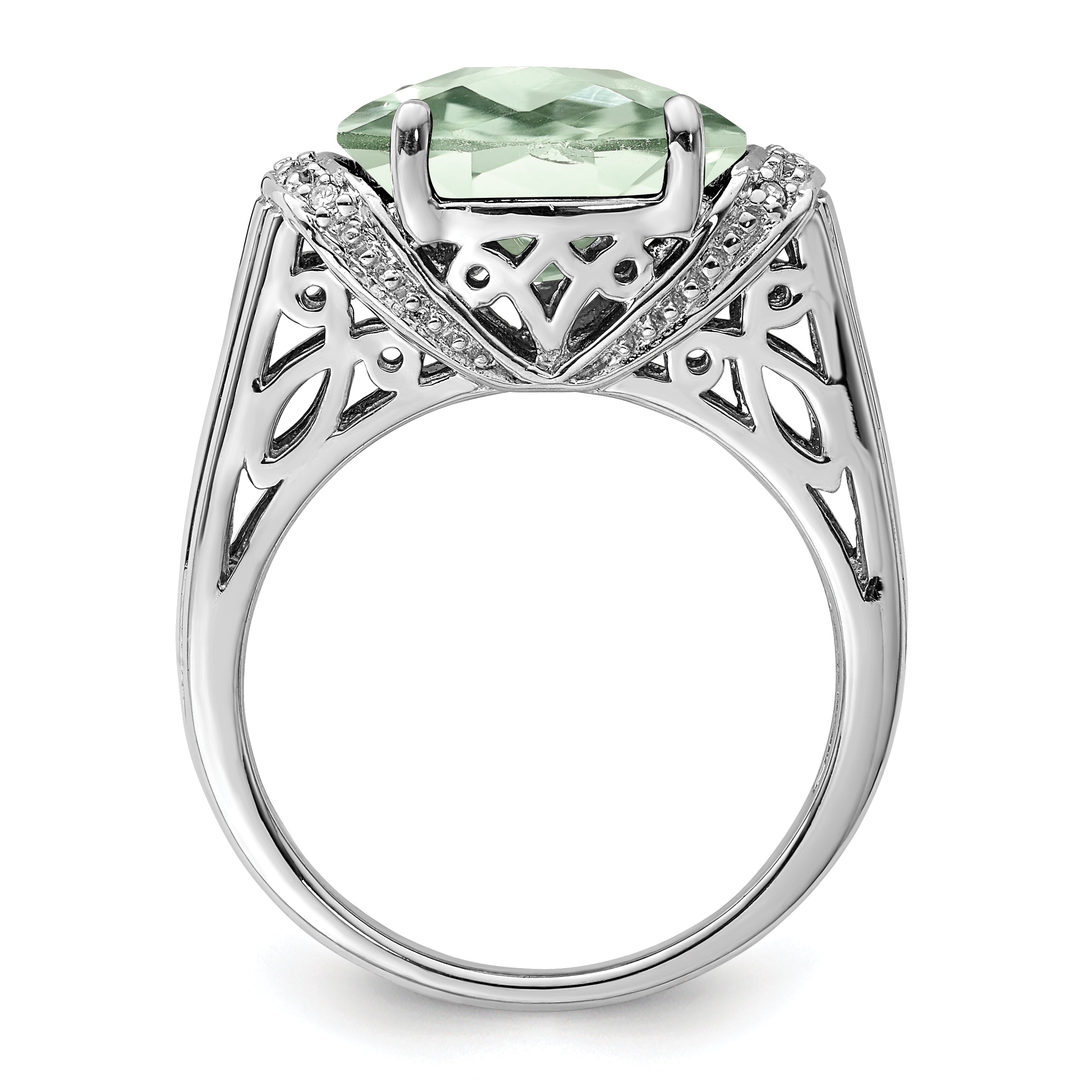 Sterlingsilber Rhodium Karo Schliff Grün Quarz & Diamant Ring (size 9 Nur)