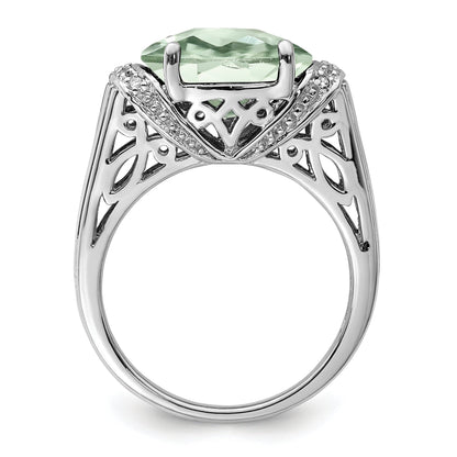 Sterlingsilber Rhodium Karo Schliff Grün Quarz & Diamant Ring (size 9 Nur)