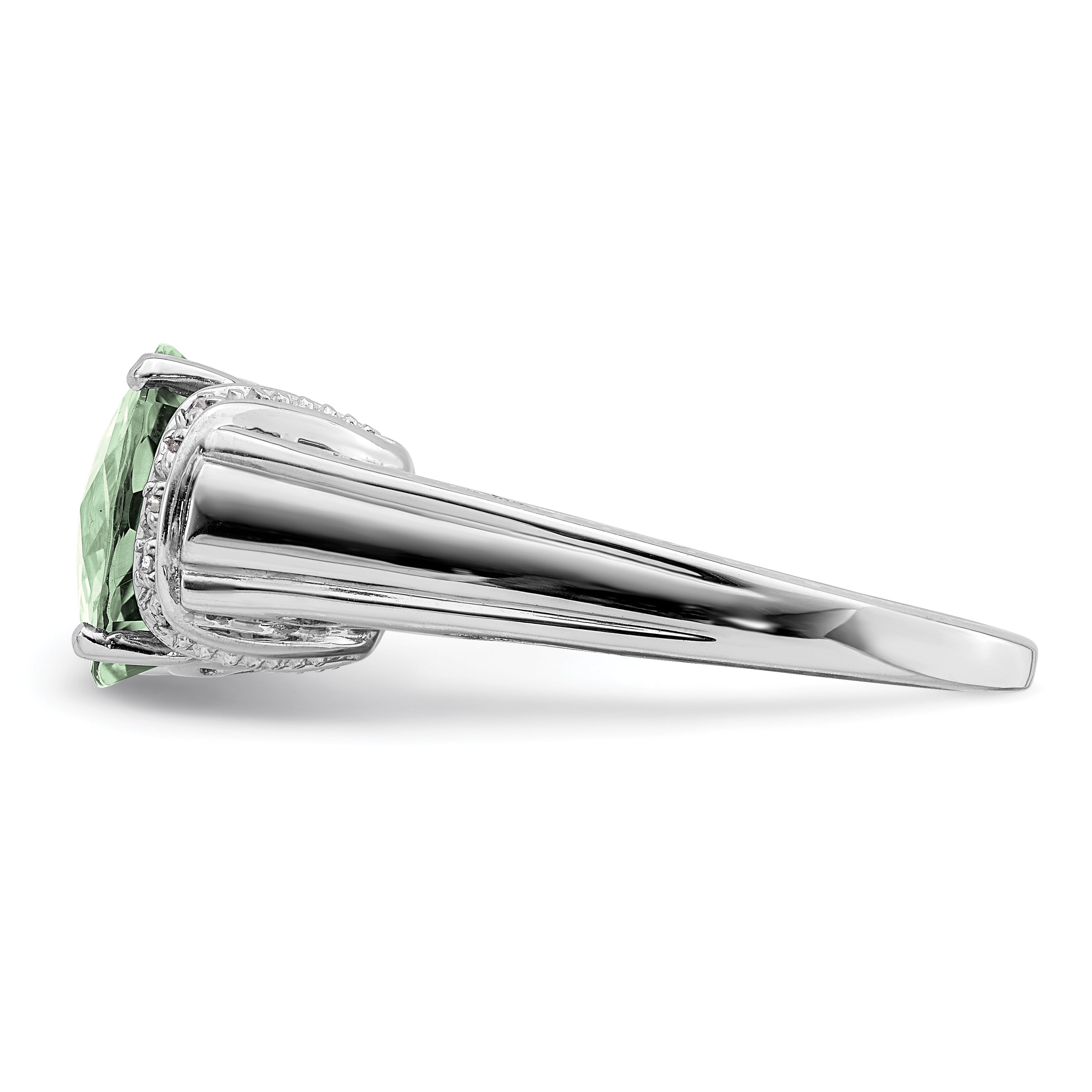 Sterlingsilber Rhodium Karo Schliff Grün Quarz & Diamant Ring (size 9 Nur)