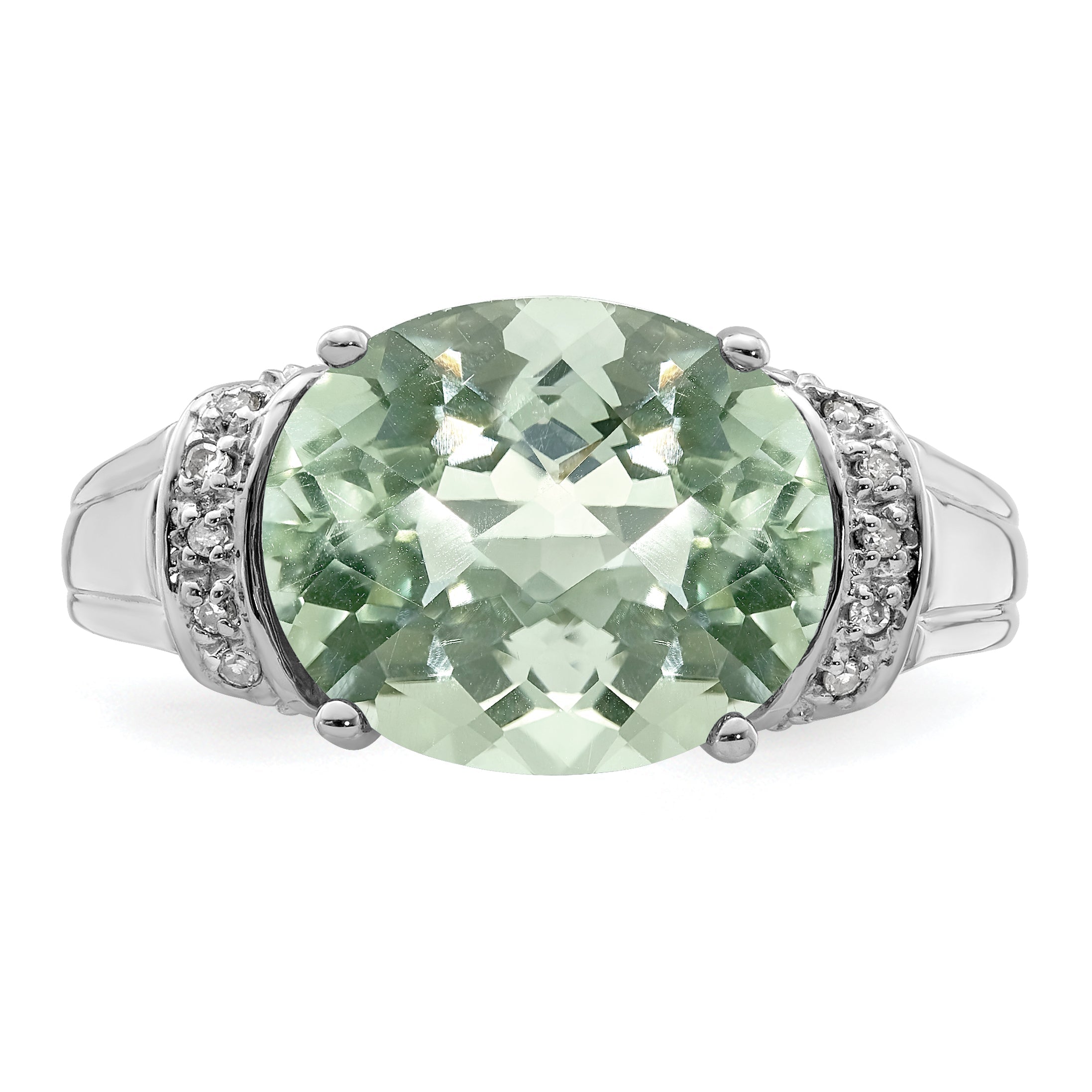 Sterlingsilber Rhodium Karo Schliff Grün Quarz & Diamant Ring (size 9 Nur)